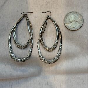 Alexis Bittar Silver Crystal Double Teardrop Hoop Earrings